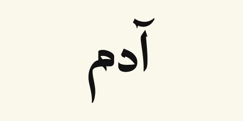 The name Adam in Arabic, آدم, in black headline lettering with small pointed outstrokes from the Katibeh font on a cream background